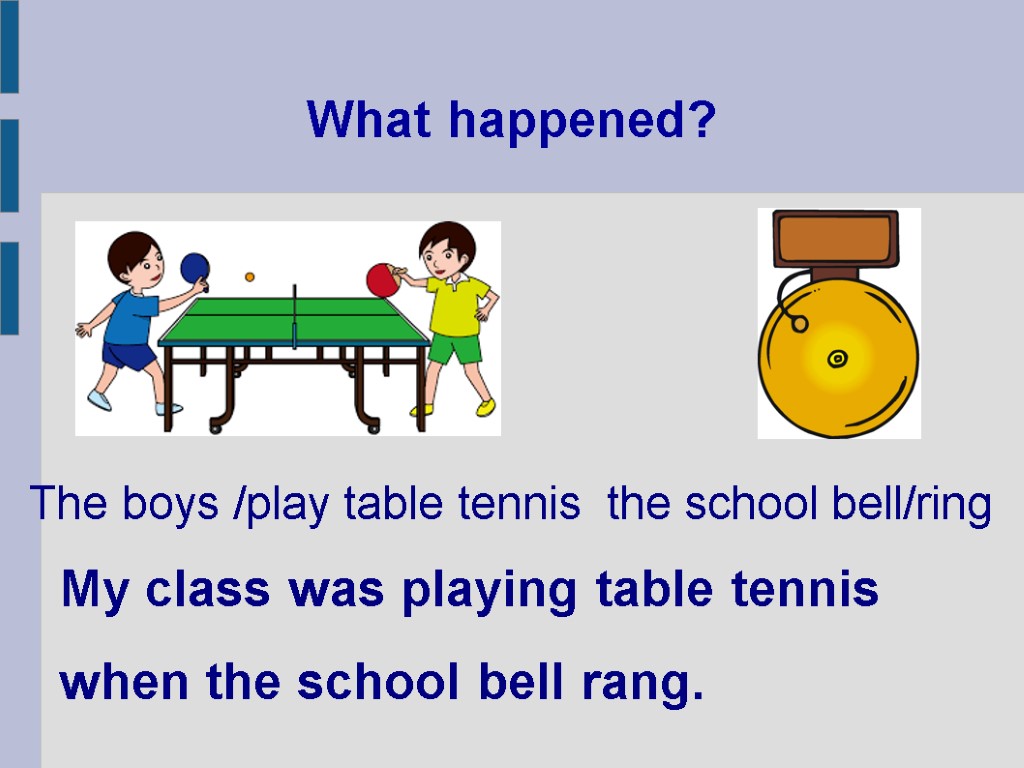 What happened? My class was playing table tennis when the school bell rang. The